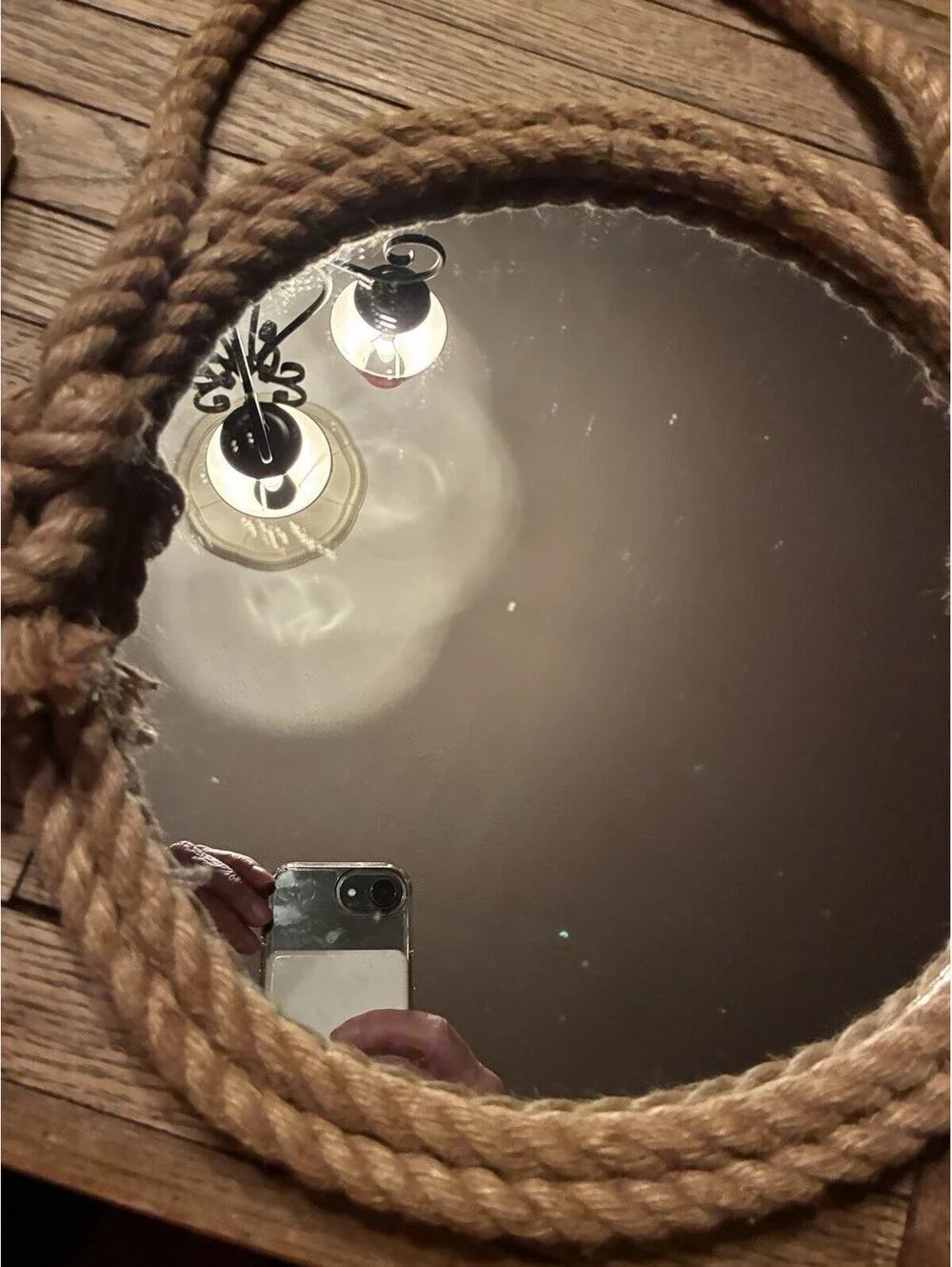 Round 12 in Nautical Accent Wall Mirror, Brown Rope Frame w/ Rope Handle